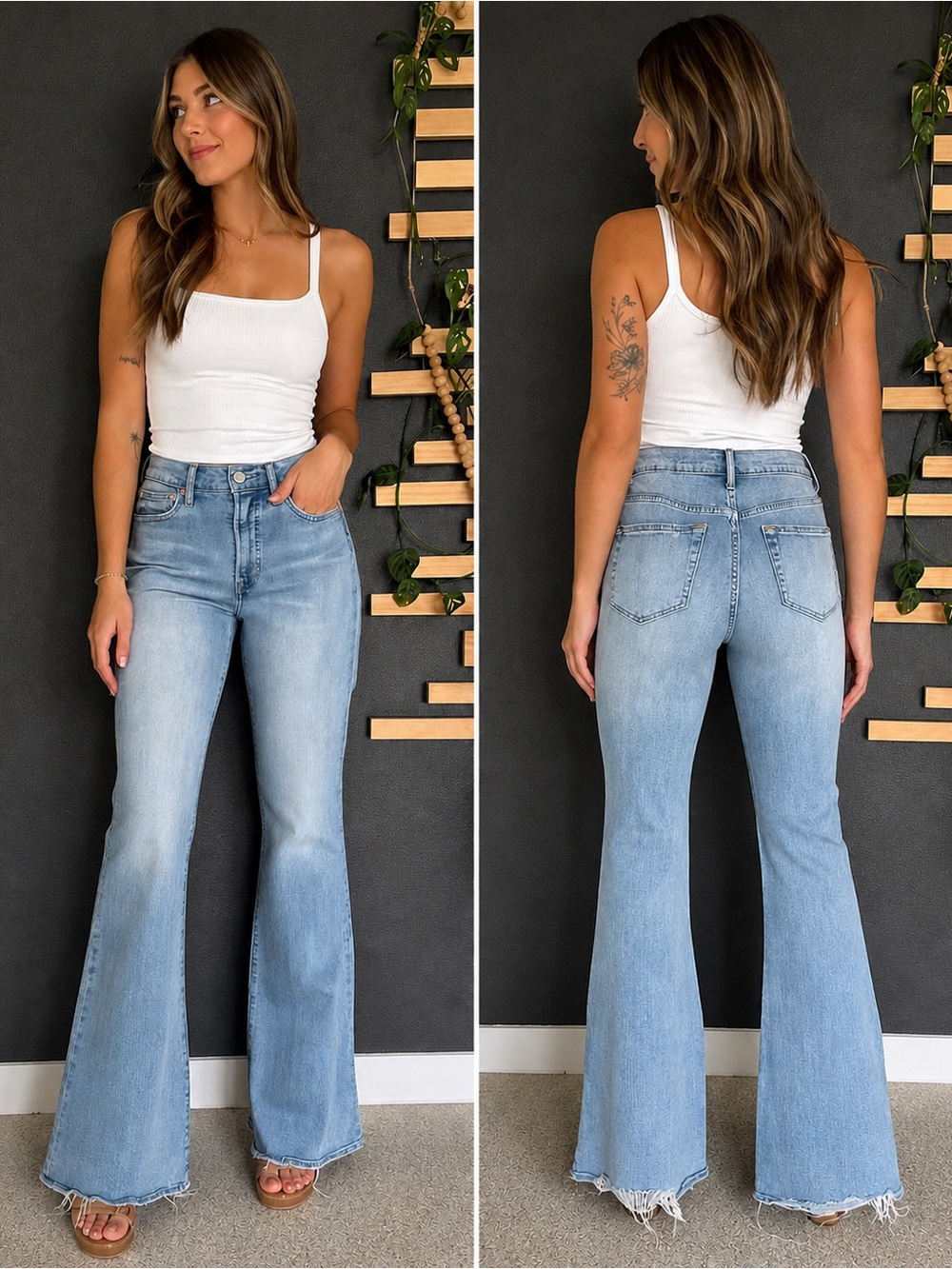 Gap Flare Jeans 28/6 High Rise Light Wash Raw Hem Boho Wide Leg Denim